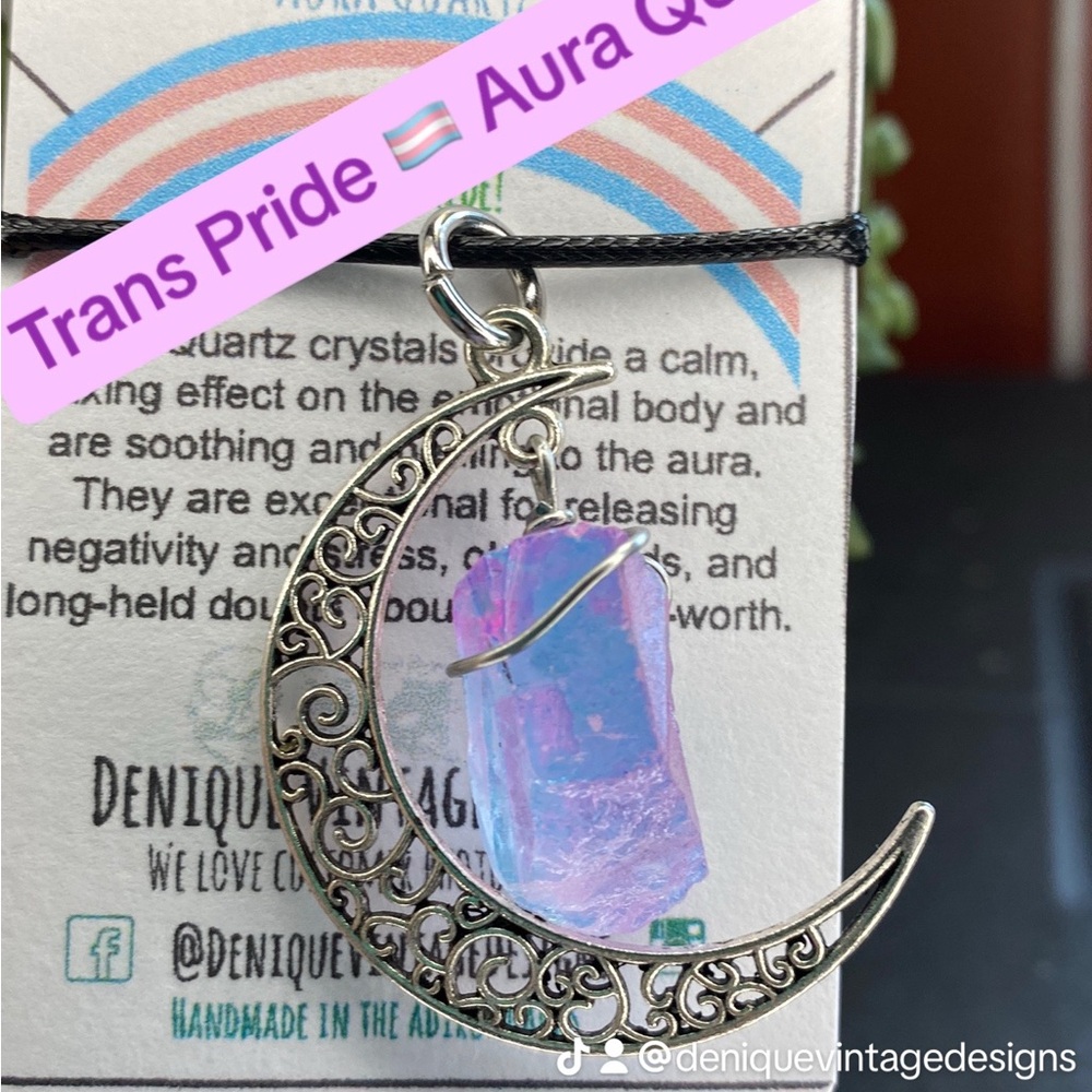 COPY - Trans Pride Aura Quartz Point in a Tibetan Silver Steel tone Celtic Moon…